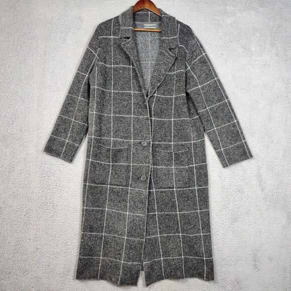 Anthropologie Sweaters - Anthropologie Cardigan Women's Medium Gray Plaid Midi Duster Autumn Fall Cozy